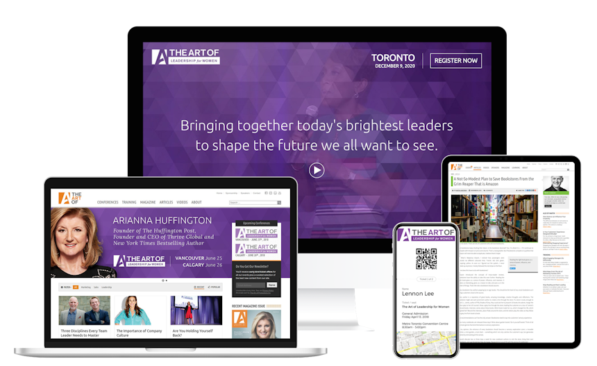 Views of the The Art Of website on multiple screen sizes