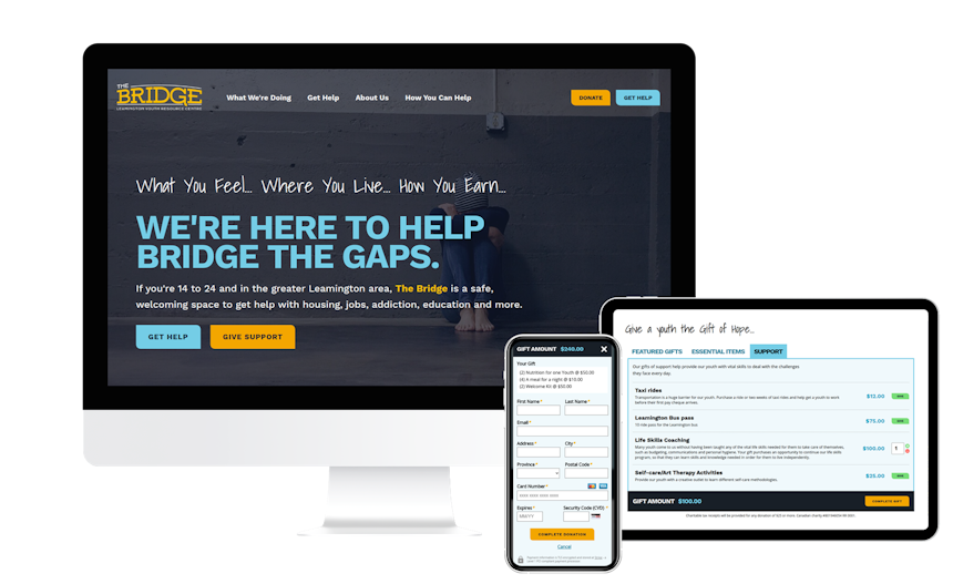 Views of the The Bridge website on multiple screen sizes