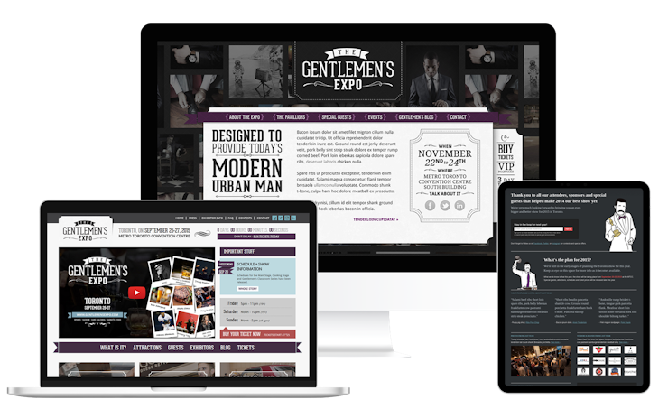 Screenshots of the Gentlemen’s Expo website on multiple devices